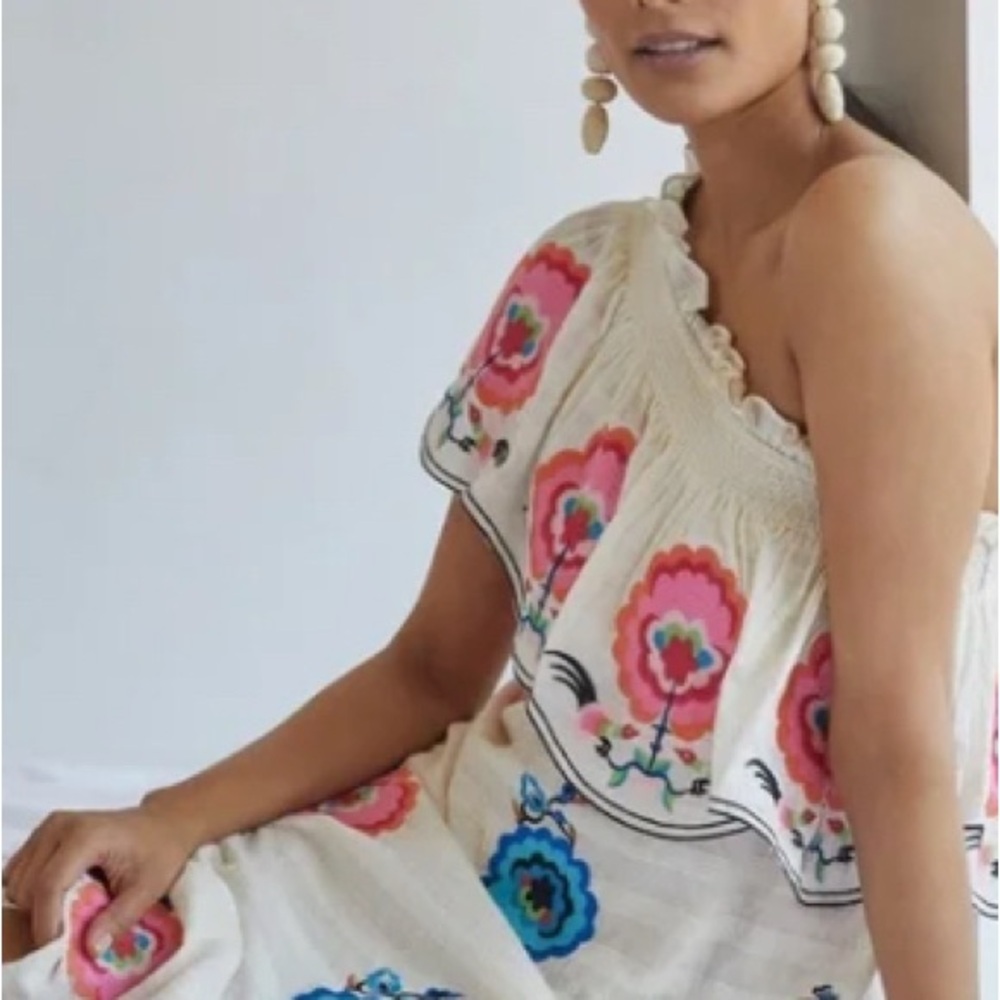 ANTHROPOLOGIE NWT Floral One-Shoulder Midi Dress
